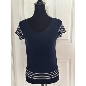 Escada Navy Wool Blend Zip Sweater, Size Small